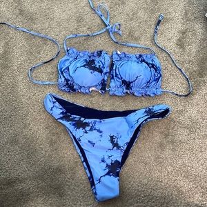 Tie Dye Frilled Cutout Reversible Bikini Swimsuit